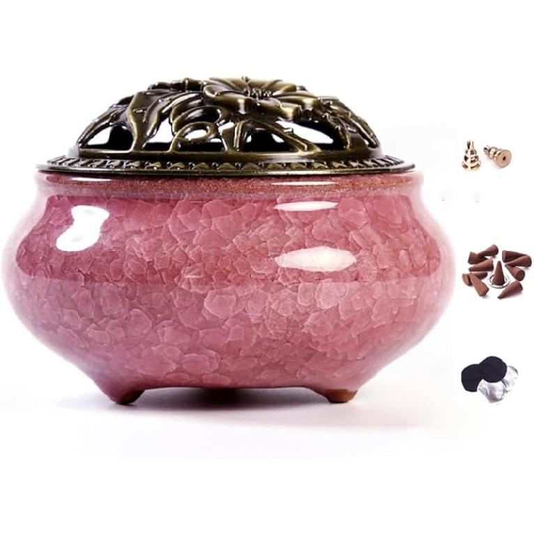 Censer Sky Blue Incense Burner with Calabash Incense Stick Holder - Porcelain Charcoal Censer for Use with Resin Granular Powder Cone or Coil Incense