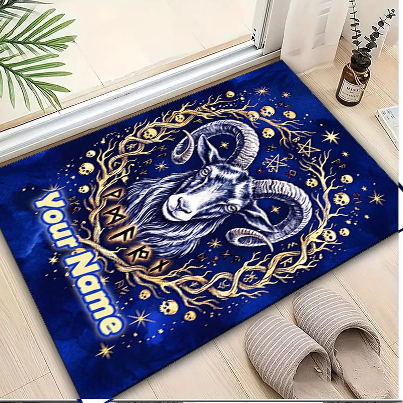 1PC Custom Name Zodiac Goat Art Theme Floor Mat Ideal for Living Room, Game Rooms, Office, Bedroom,Floor Mat Playful Design