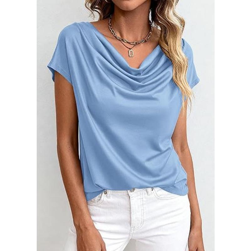 Summer New Women's Short-sleeved T-shirt Fashionable and Versatile Swing Collar Pullover Top