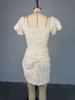 2025 Spring/Summer Sexy V-Neck Puff Sleeve High Waist Slimming Ruched Short Dress for Women