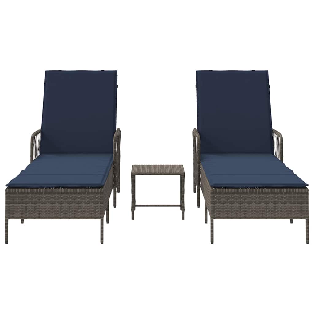 Sun Lounger Set 3 pcs Gray and Navy Blue 200 x 55 x 92 cm