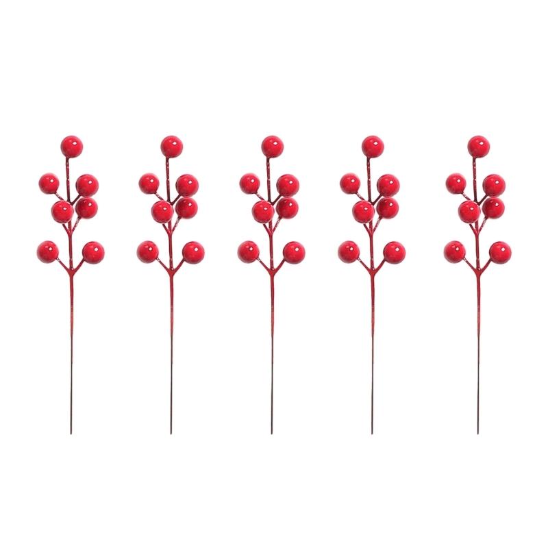 50Pcs Realistic PVC Berries Branches Bendable Iron Stems For Christmas Tree Wreath Table Display Wedding Centerpieces