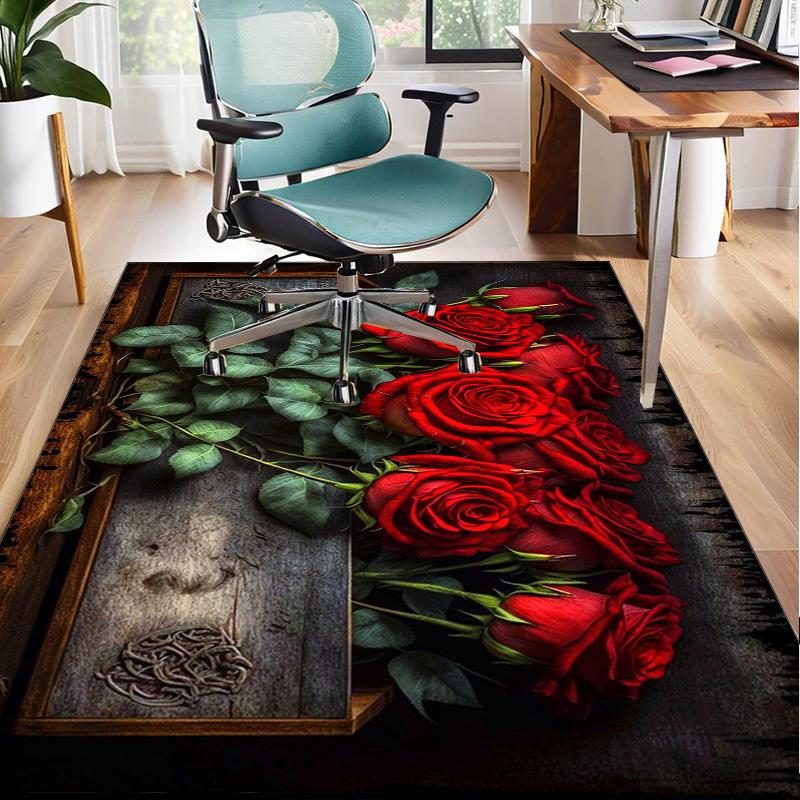 Gothic Rose Artwork Office Rug Chair Mat, Entryway Carpet, Suitable for Front Door, Bedroom, Living Room, Desk, Holiday Gift