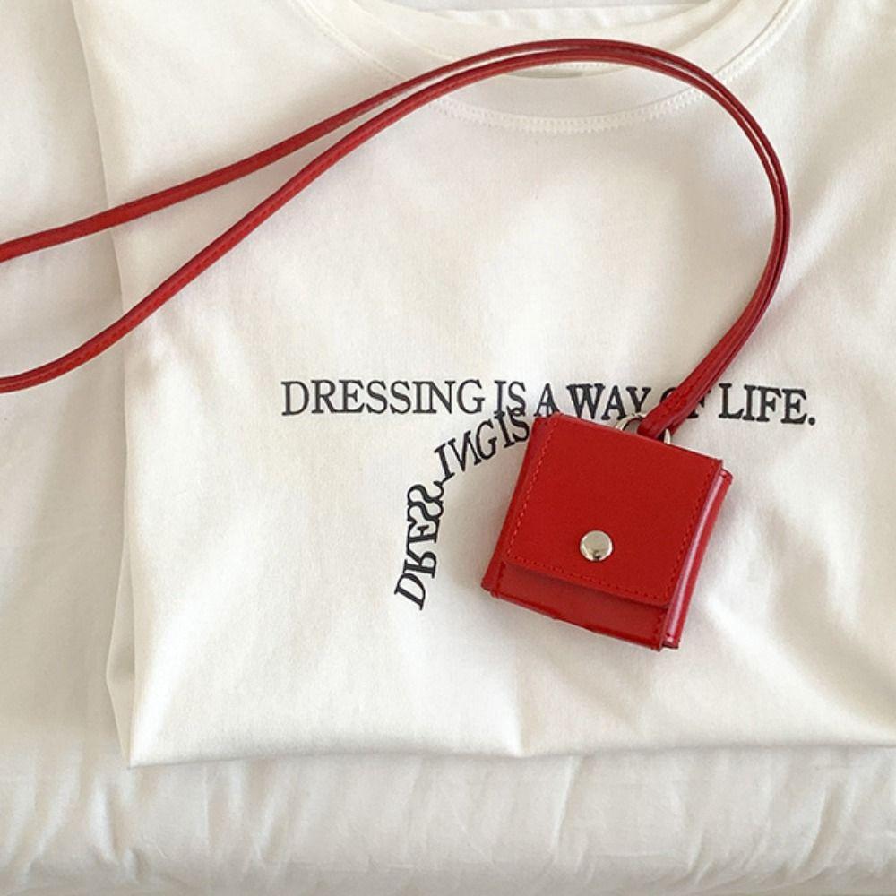 PU Leather Hanging Neck Headphone Bag Portable Small Coin Purse Lanyard Lipstick Bag  Women