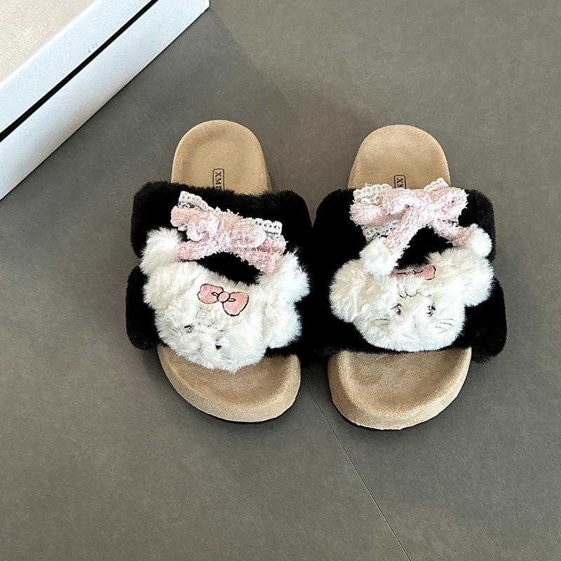 Cartoon Color Matching Doll Girl Fluffy Slippers Wear Versatile Cotton Slippers Autumn and Winter Fashion Casual Bag Head Slippers