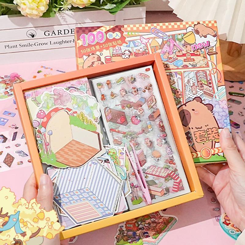 50 Styles Miniature Scene Landscape Stickers Three-Dimensional House Stickers Toys Girls Birthday Gifts