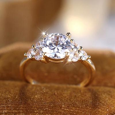Bagues de mariage rondes en zircon blanc brillant pour femmes, bague de fiançailles couleur or vintage, bijoux en cristal de luxe, cadeau pour mère