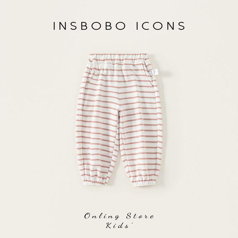 Insbobo Girls  Pants Autumn 2025 New Trousers Baby GIRL S Casual Pants Children s Sweat pants Western Style Children s Clothing Pink and White Strips 100