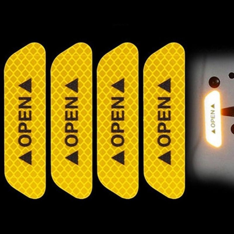 4Pcs/set Car Door Stickers Universal Safety Warning Mark OPEN High Reflective Tape Auto Exterior Motorcycle Bike Helmet Sticker