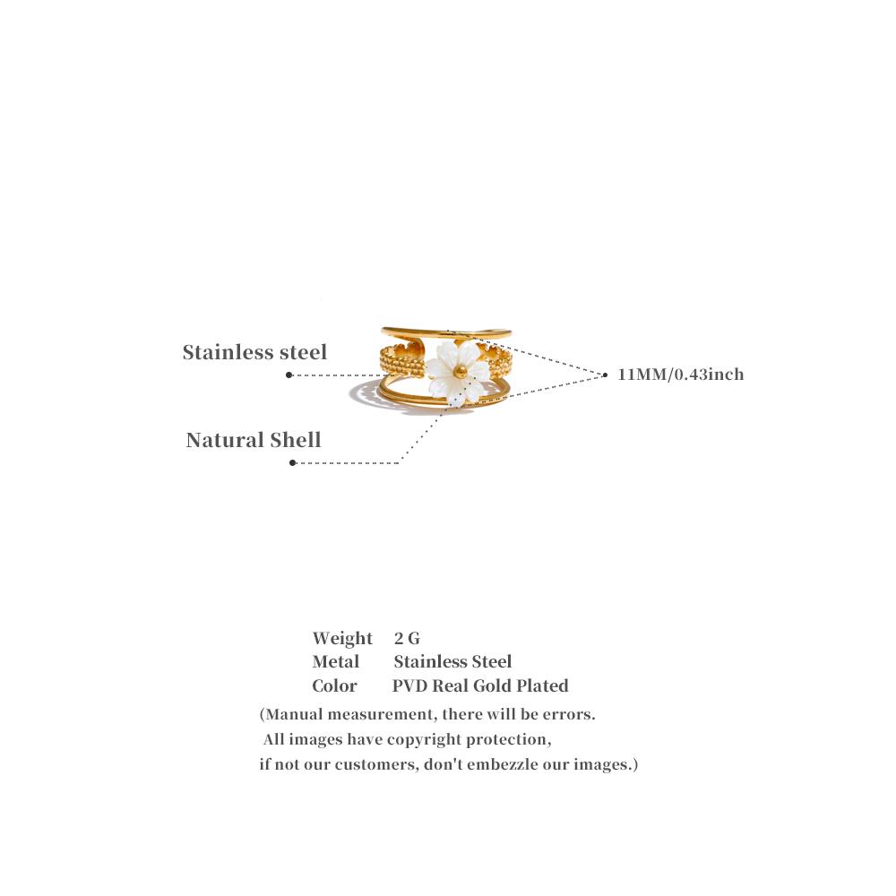Yhpup Bague Ouverte Creuse en Métal Fleur Coquillage Naturel Acier Inoxydable Plaqué Or 18K Bijoux Sucrés Populaires