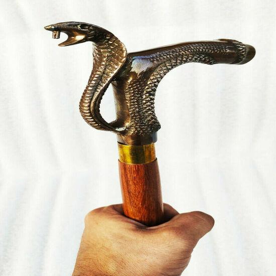 Vintage Designer Brass Handle Antique Style Victorian Stick Wooden Walking Cane