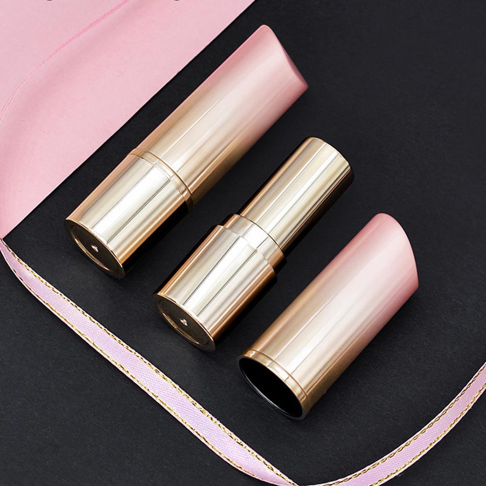 

10pcs Round Empty Lipstick Tube Lip Balm Refillable Shell Container DIY Case Pink and Gold Gradient