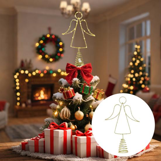 Angel Christmas Tree Topper LED Warm Light Energy-Saving Wrought Iron Angel