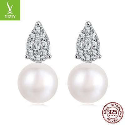Boucles d'oreilles Clous Perle d'eau douce Mozzarella Argent Sterling S925 Charme Élégant Tempérament Boucles d'oreilles Clous Moissanite