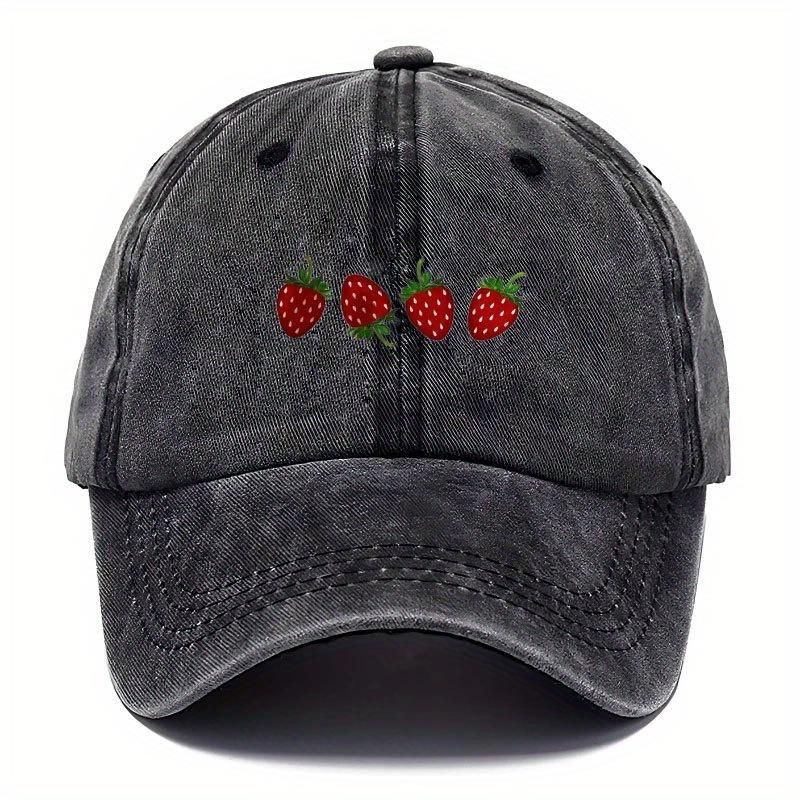 Strawberry Printed Baseball Cap with Adjustable Sunshade, Fashionable Duckbill Cap for Both Men and Women, Soft Top Design