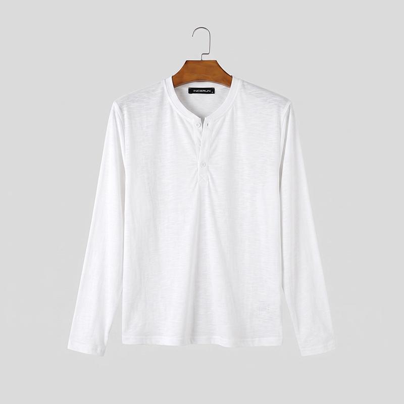 INCERUN Heren Long Sleeve Henley Shirts Casual Losse Pasvorm Basic T-shirts Lichte Topjes