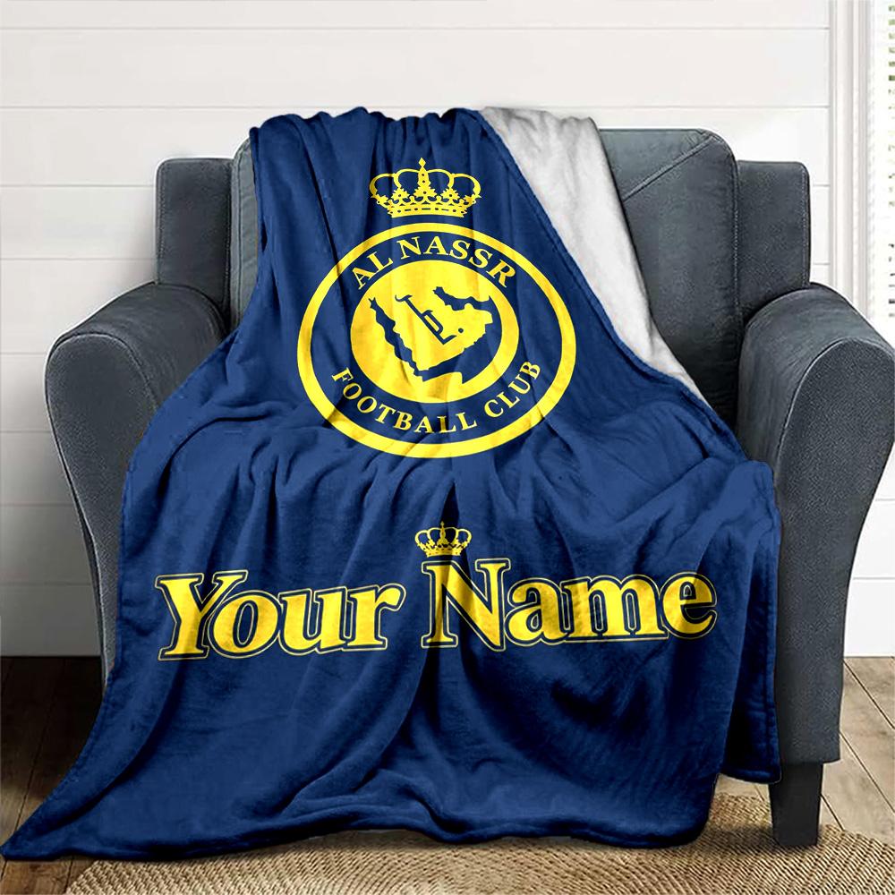 Name Custom Al-Nassr Print Flannel Blanket High Quality Warm Comfortable Cover for All Seasons Perfect for Gifts Home Decor