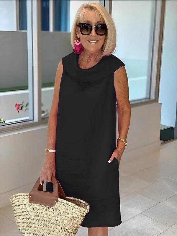 

Women s Sleeveless Mock Neck Ruffle Hem Dress in Light Blue, Pink, Black, Orange, Yellow, Blue S чорний