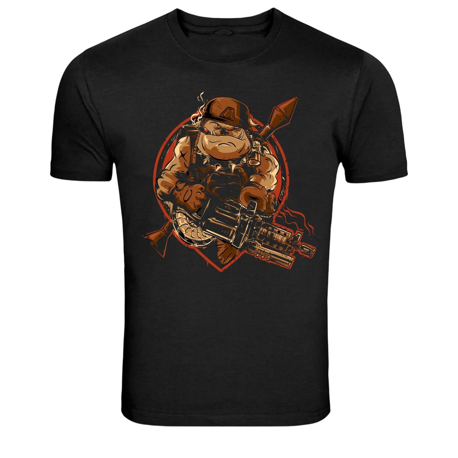 Angry Bulldog Soldier With Machine Gun Mascot Graphic T-Shirt 4XL