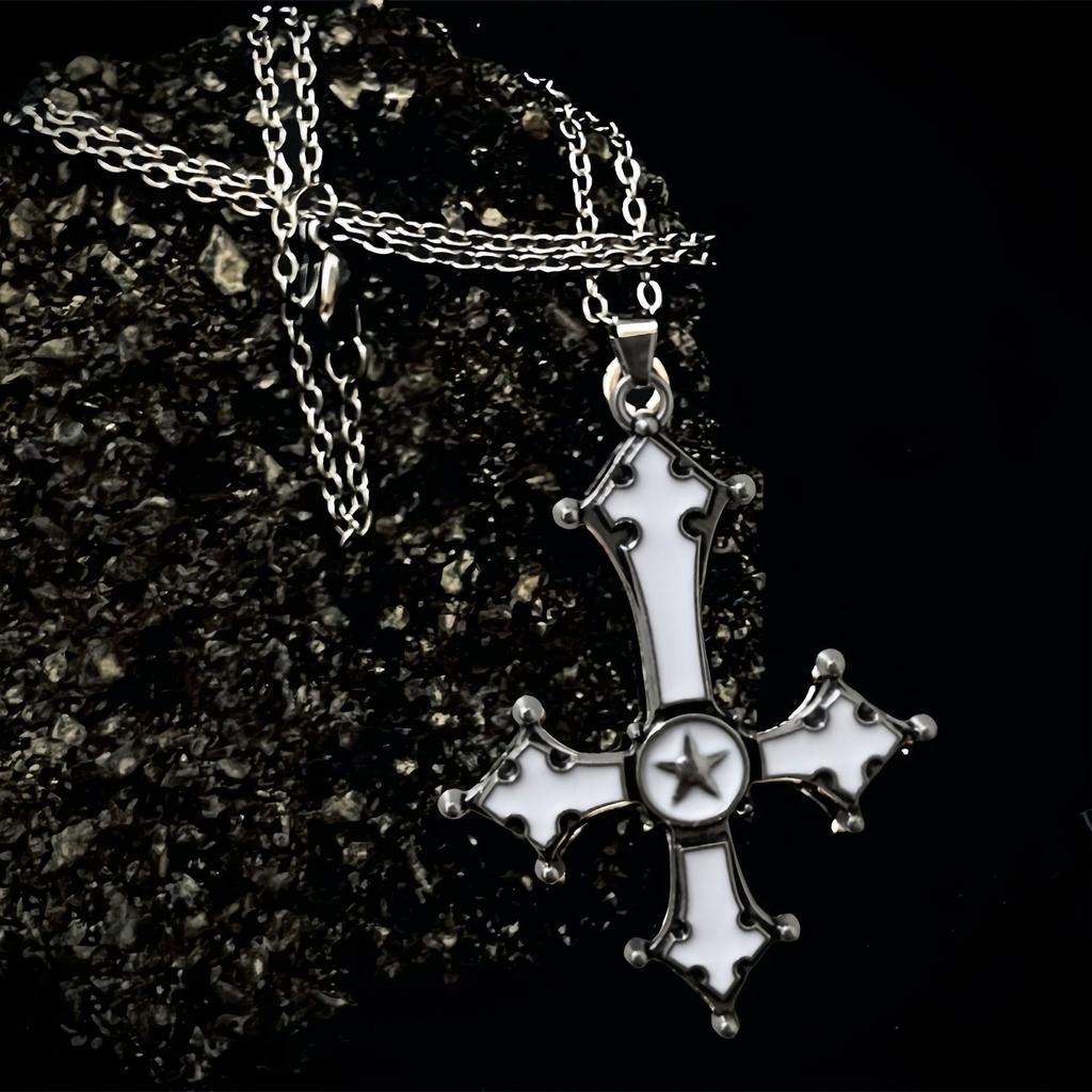 Gotisch Punk Blutrot Umgekehrtes Kreuz Halskette Gotischer Schmuck für Männer Frauen