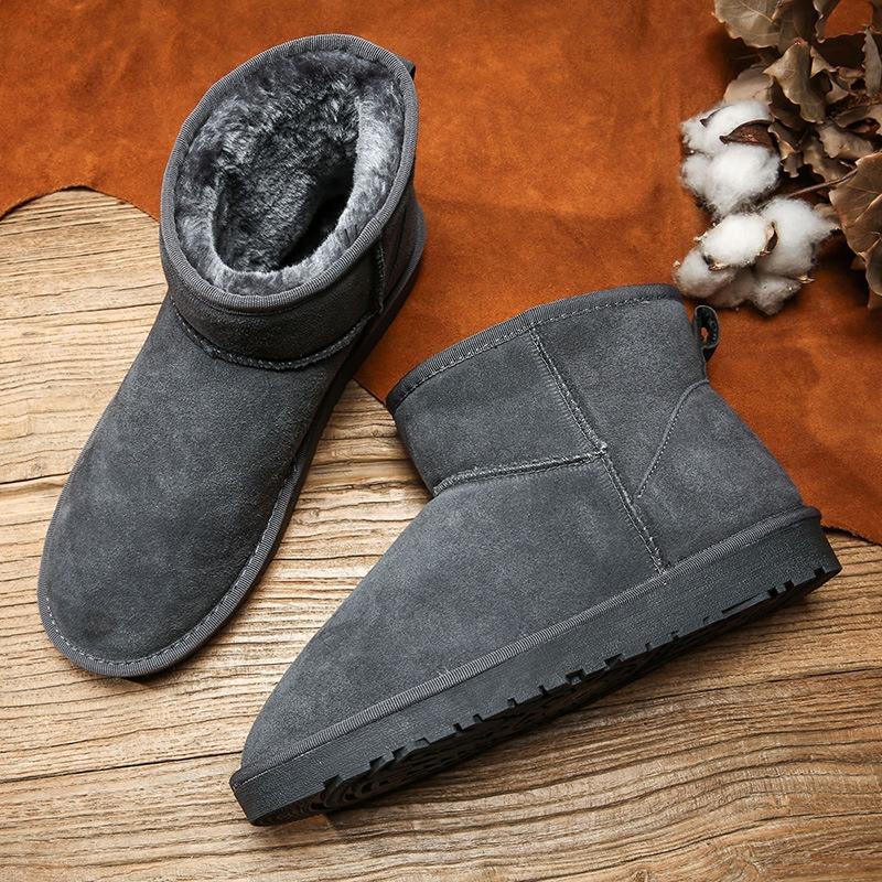Classic leather snow boots for men and women couples warm and cold-proof short boots velvet cotton boots 5 men's shoes
