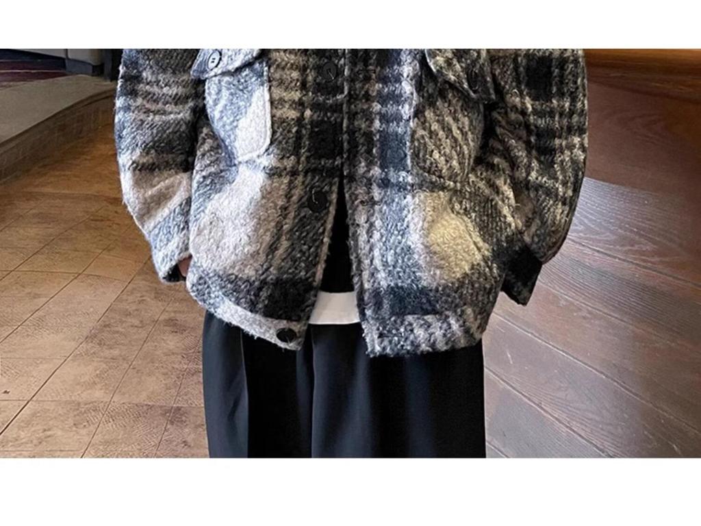 Men's Retro Plaid Wool Coat - Autumn/Winter Casual Thickened Lapel Jacket 