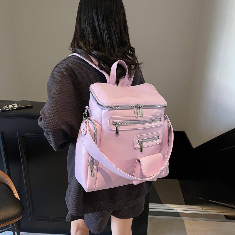 2025 spring new large-capacity fashion versatile multi-pocket retro student schoolbag travel shoulder women's bag