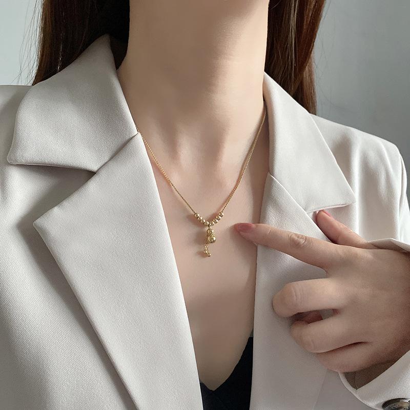 Chinese-style Vintage Pendant Necklace Stainless Steel Gold-color Plating Women's New Year Design Exquisite Simple Collar Chain