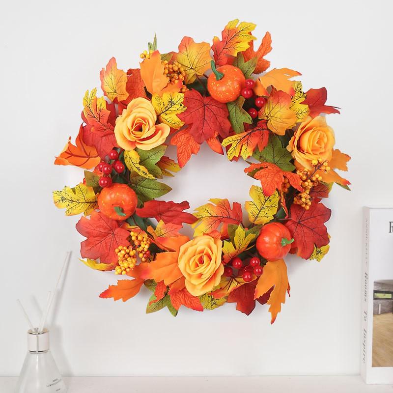 Maple Leaf Wreath Door Decor Fall Harvest Festival Thanksgiving Home Decoration Artificial Floral Garland