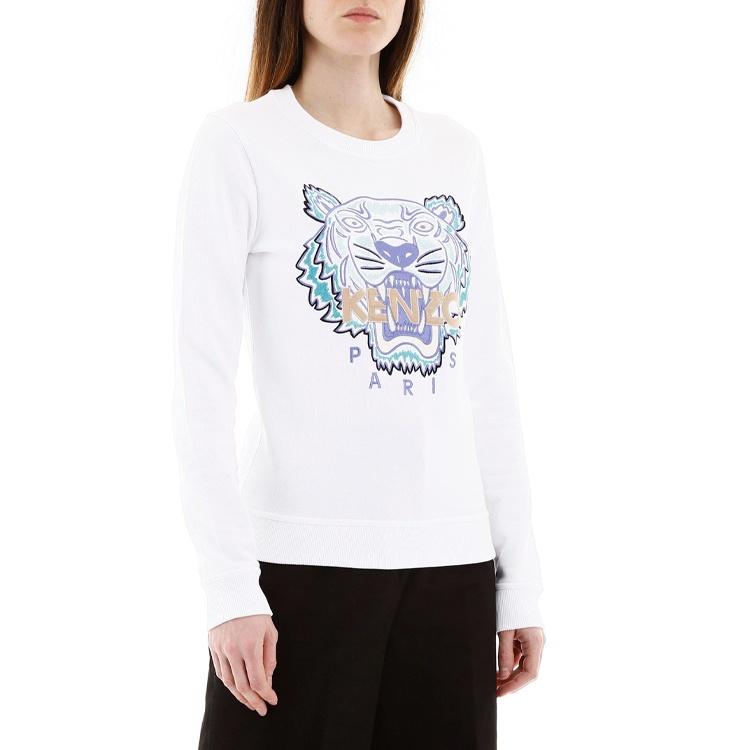 (WMNS) KENZO Tiger Head Round Neck Long Sleeves Hoodie White Women's FA52SW7194U9-01