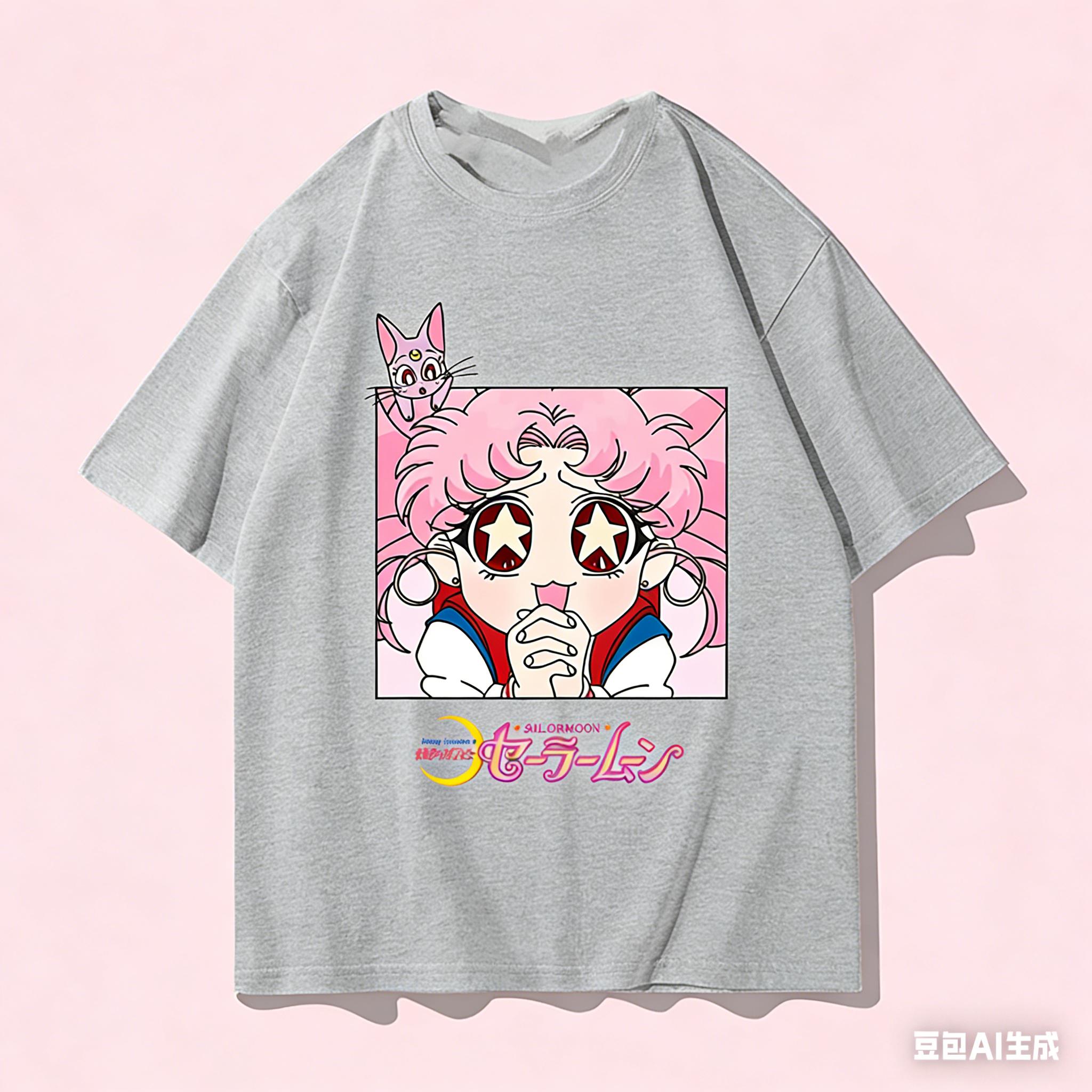 

Adult and Childrens Small Bunny Starryeyed Cotton Tshirt Cute Sailor Moon Print Y2K Harajuku Style Short Sleeves 4XL