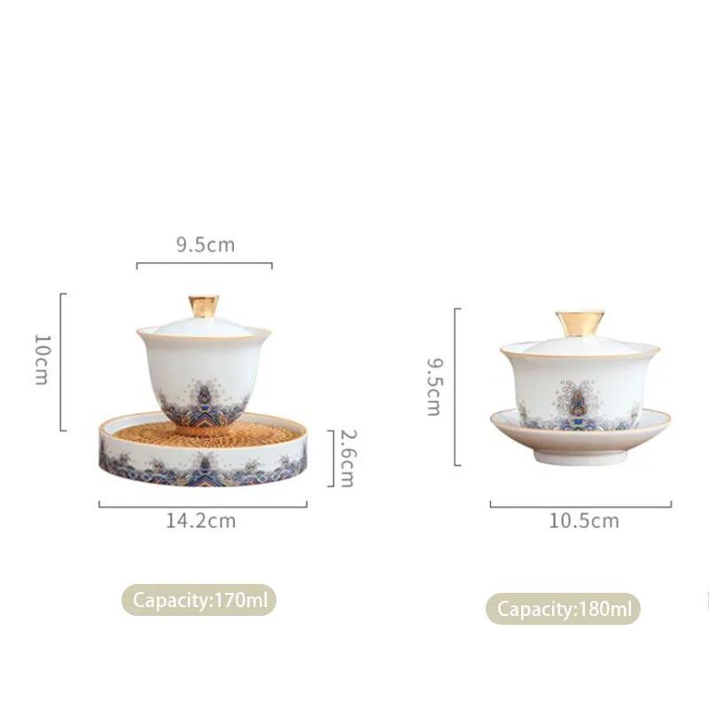 Chinese Exquisite White Porcelain Gaiwan Pot Bearing Handmade Ceramic Tea Tureen Teacup Household Tea Bowl Portable Teaware