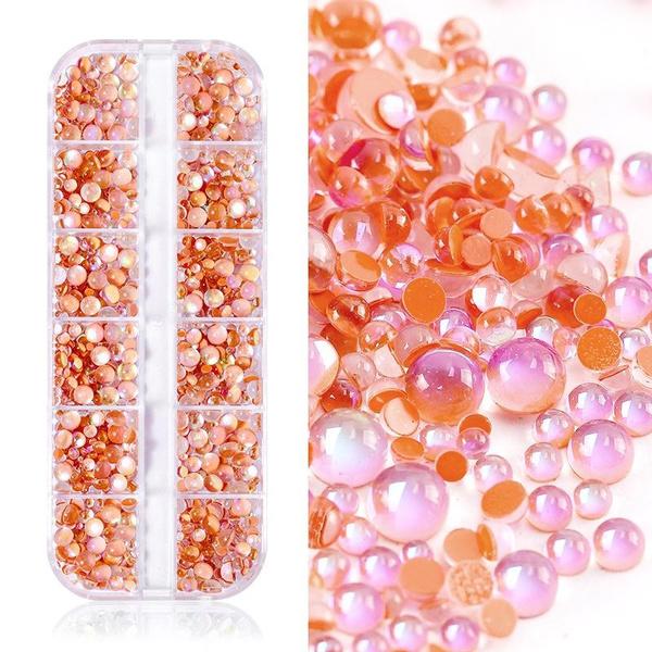 3D Aurora Bubble Nail Beads, Crystal Mermaid Bubble Beads for Nails, Flatback Crystal Nail Rhinestones Set ,Colored Half Round Beads Rhinestones