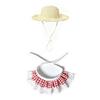 Entryway Geese Display Outfit Set With Matched Hat and Patterned Collar for Country Porch Styling and Shelf Accent