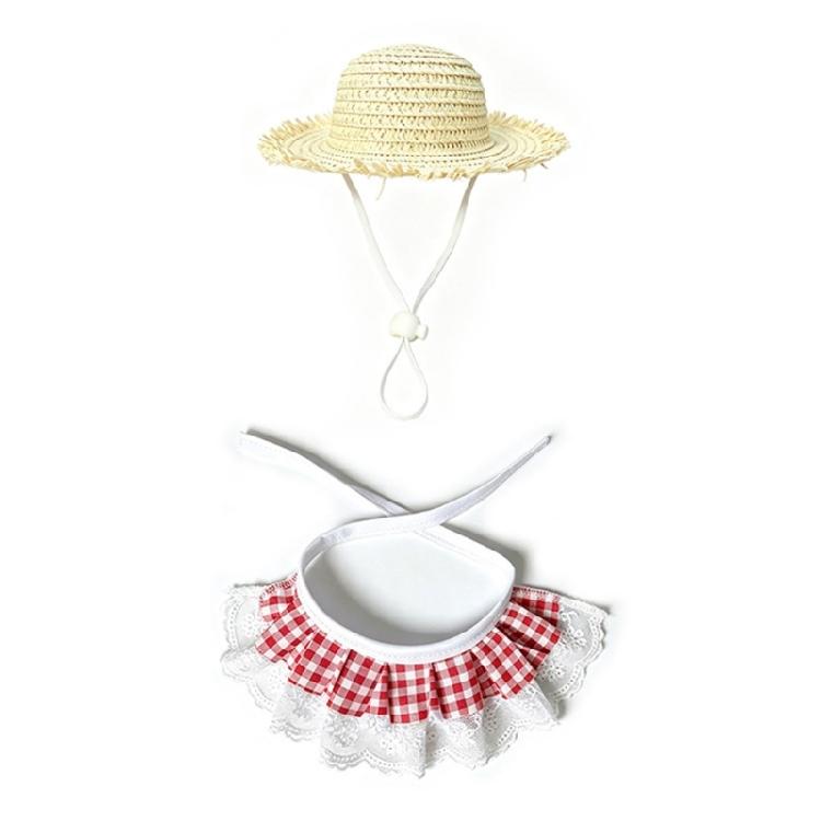 Entryway Geese Display Outfit Set With Matched Hat and Patterned Collar for Country Porch Styling and Shelf Accent