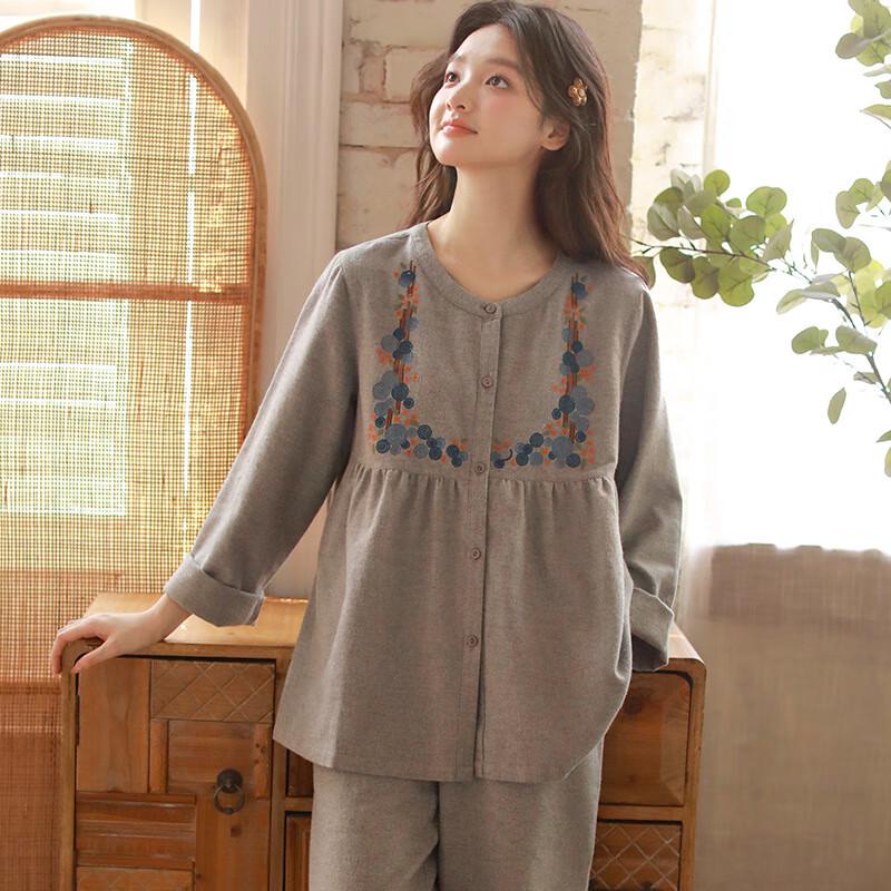 Женская вышитая фланелевая пижамная кофта с длинным рукавом