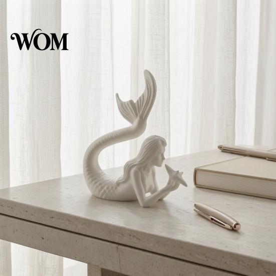 Modern Home Soft Furnishings 3D Printed Mermaid & Starfish Figurine, Exquisite Sculpture, Ocean Small Statue for Bay Window Theme Desktop Ornament