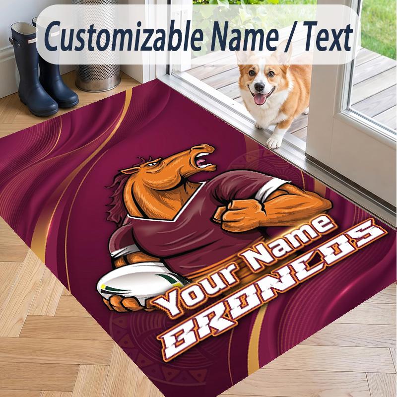 Custom Text Printed Rug Brisbane Broncos Non Slip Floor Carpet For Home Room Decor
