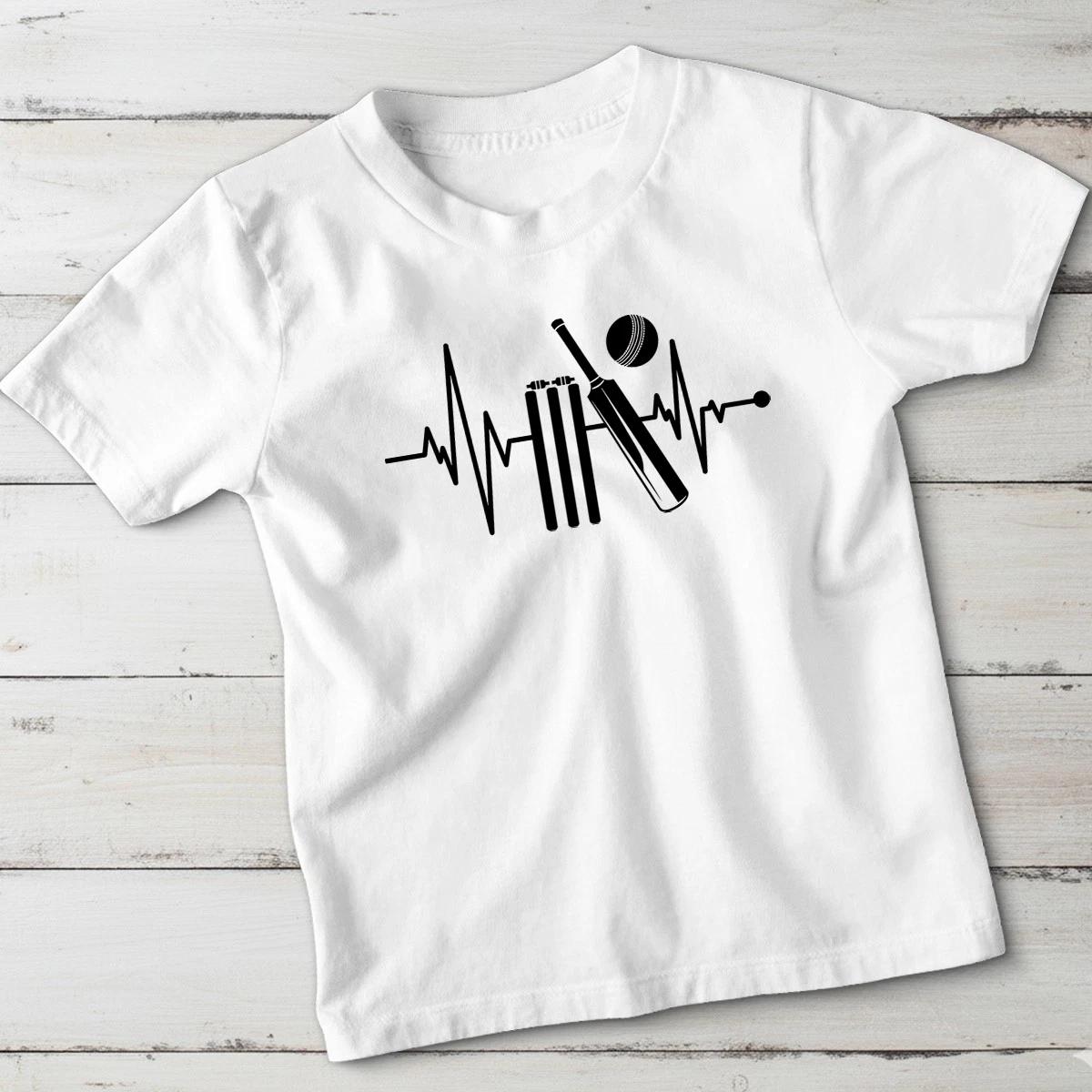 Cricket Heartbeat Sports Kids T-Shirt Boys Girls Graphic Tee 130