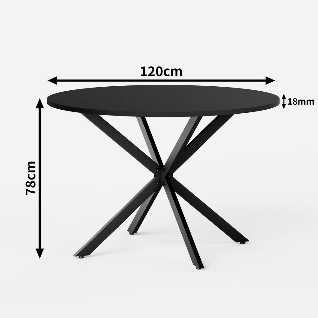 Round Table with X-Legs, 120 cm - Kitchen and Dining Table for Home Office, or as a Coffee Table - Black
