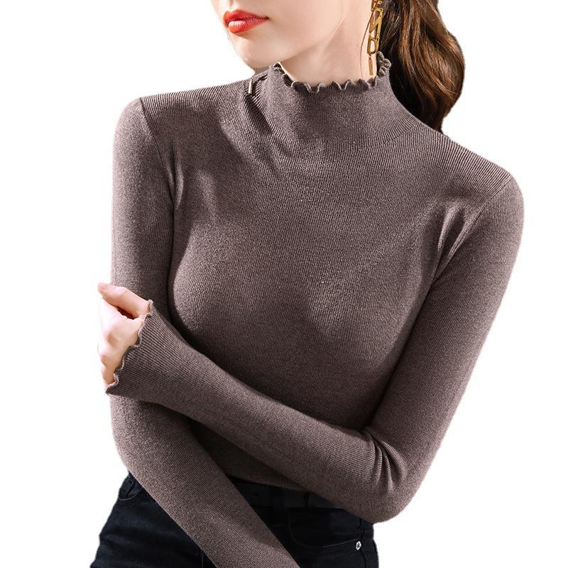 Halbrollkragen Gestrickter Basispullover Herbst und Winter Neue Generation Altersmildernd Ohr-Pullover Pullover Warmes Innenoberteil Kurzärmelig