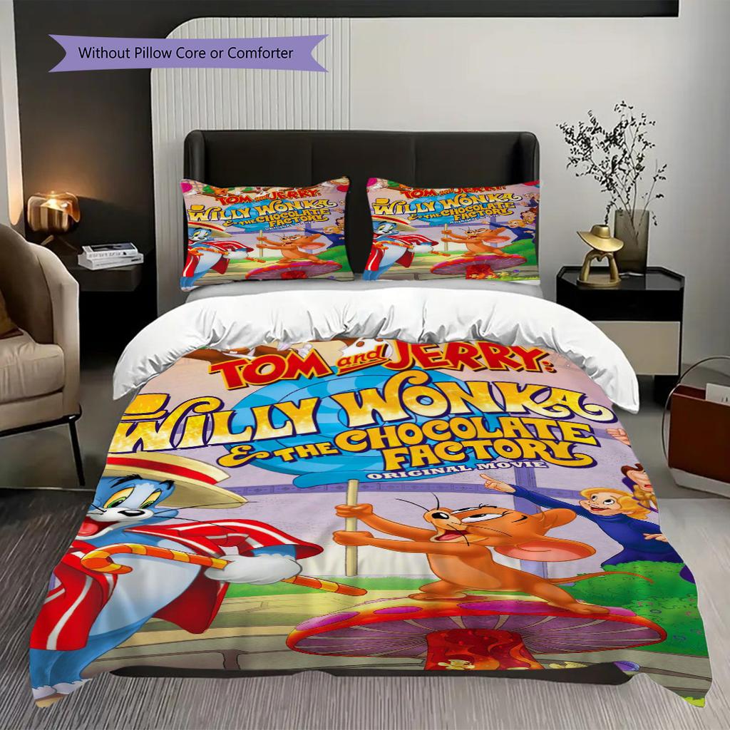 Whimsical Adventure Chocolate Land Bedding (1 * duvet cover + 2 * pillowcase, without core) 2D Flat Duvet cover and pillowcase Christmas birthday gift