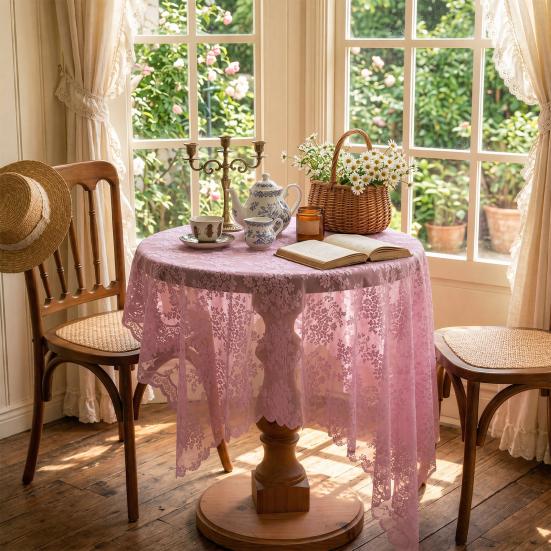 Baizihuahu Lace Tablecloth, Floral Table Cover, Retro Scalloped Tablecloth for Dining Table, Rustic Wedding Party Bridal Shower Decor