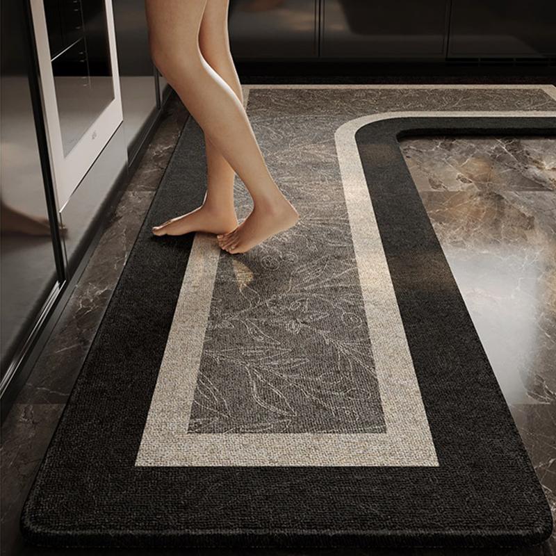 Alfombra de Cocina Impermeable Antideslizante Resistente al Desgaste Alfombra en Forma de L Minimalista Líneas Geométricas Alfombras Decoración del Hogar