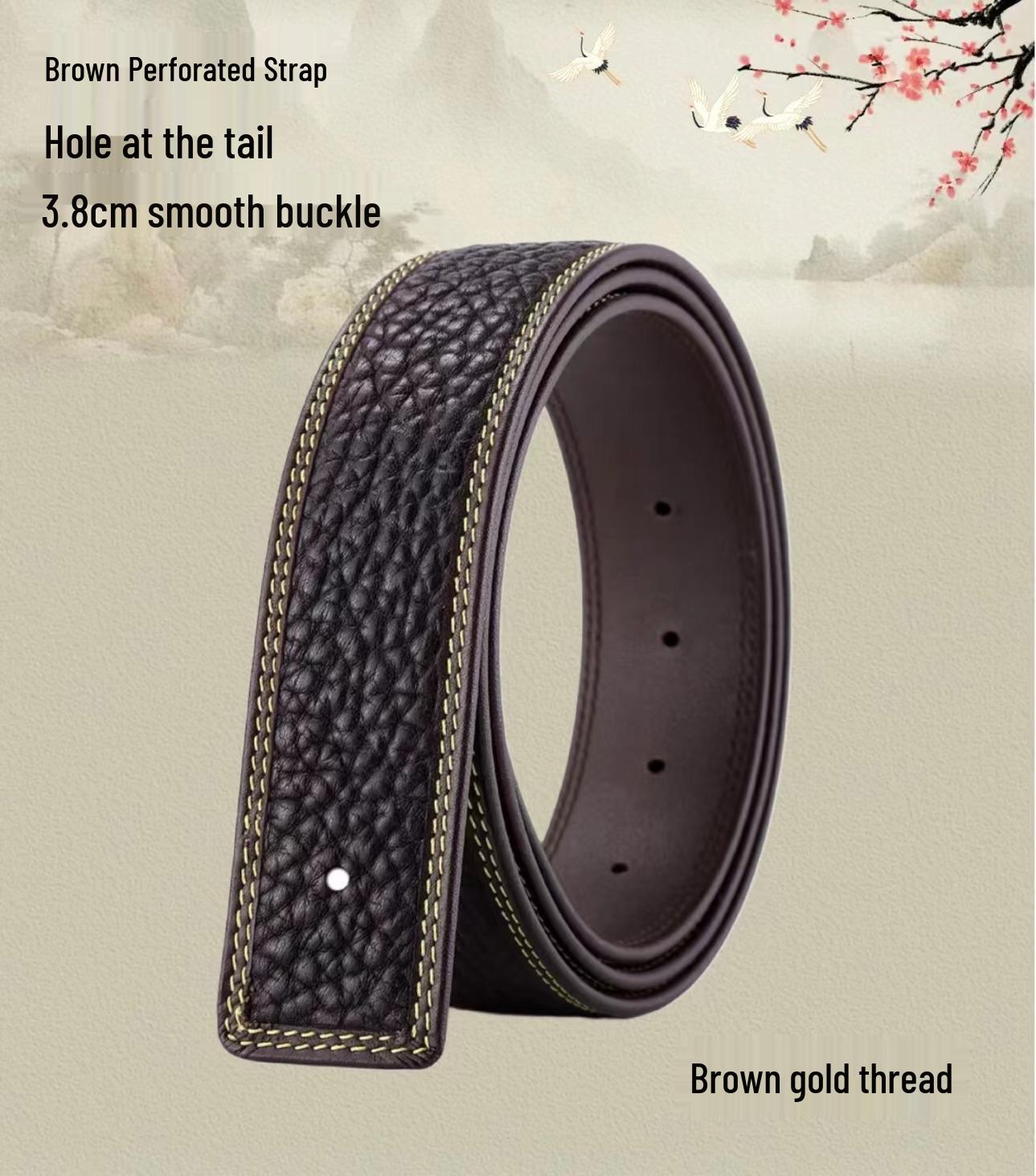 

Ремень с текстурой дикой коровьей шкуры: Золотая нить, Безголовый дизайн, Ширина 3,8 см, Автоматическая и игольчатая пряжка. 120 cm