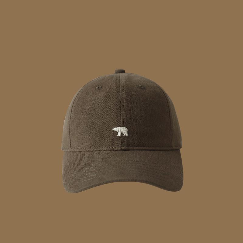 Polar bear embroidered baseball cap, wide brimmed retro hat, unisex soft top duckbill cap, men's and women's casual style