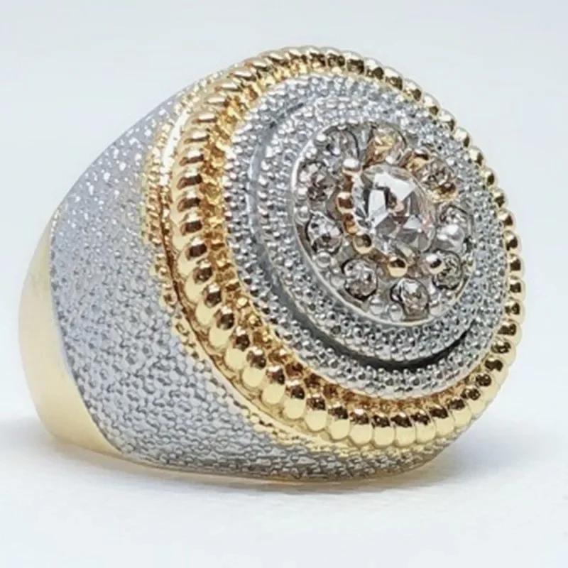 2023 Trendy Golden Full Crystal Geometric Men's Ring Business Style Party Wedding Fashion   Male Hand Accessories