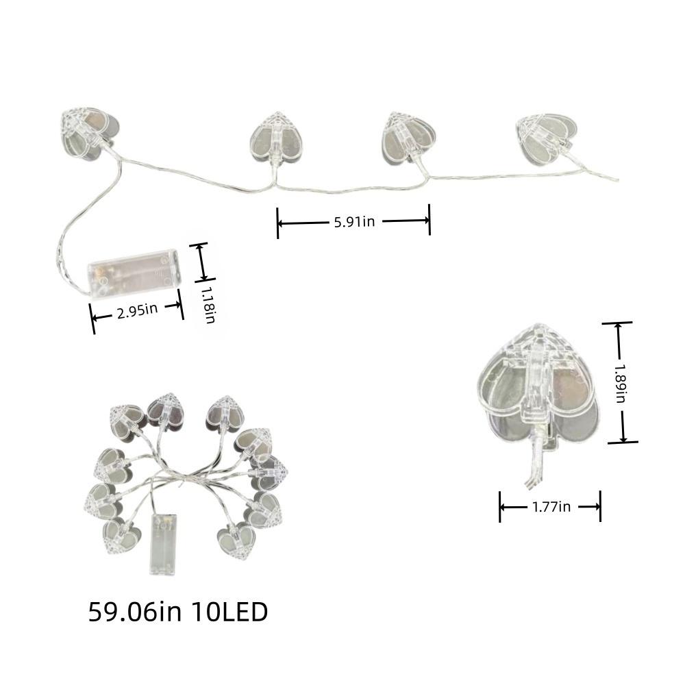 1PC1.5M10 LED battery box heart-shaped clip light string,excluding battery,used for party,bedroom,dormitory,wedding decoration