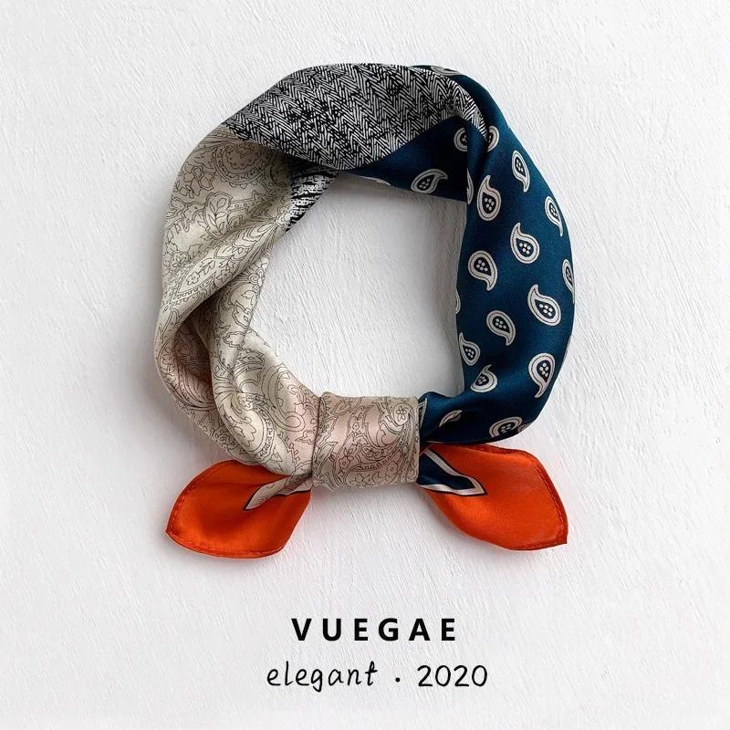 Natural Real Silk Scarf Women New Print Neck Hairband Square Shawl Neckerchief Female Hijab Poncho Bandana Headband