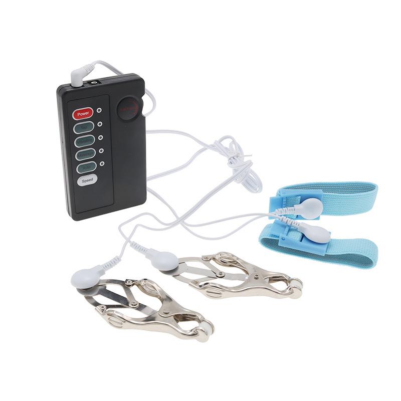 Electric Shock Nipple Clamp Yin Clip Butterfly Clip Pulse Adult Toy Penis Ring Combination Suit Men and Women Passion Game